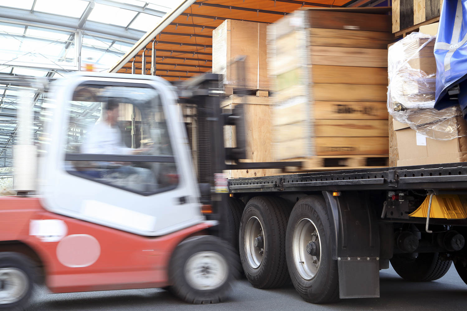Stapler lädt Ware auf LKW für einen Stückguttransport